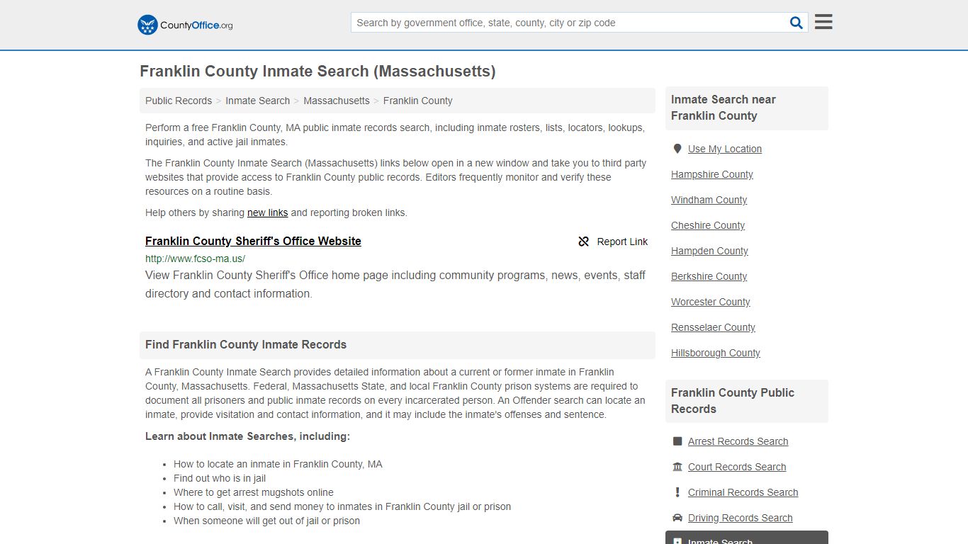 Inmate Search - Franklin County, MA (Inmate Rosters & Locators)